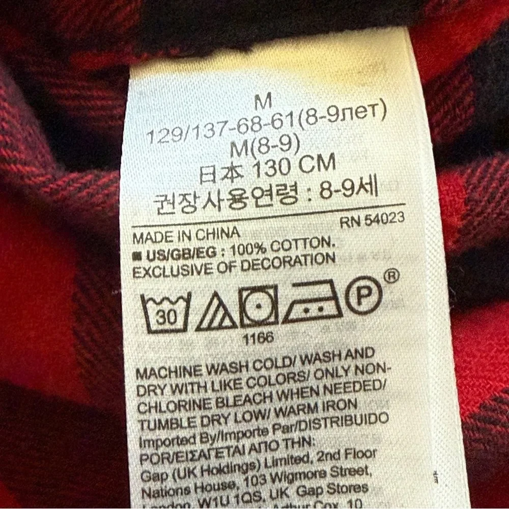 GAP Buffalo Plaid Flannel Button Down Boys Medium Red Black